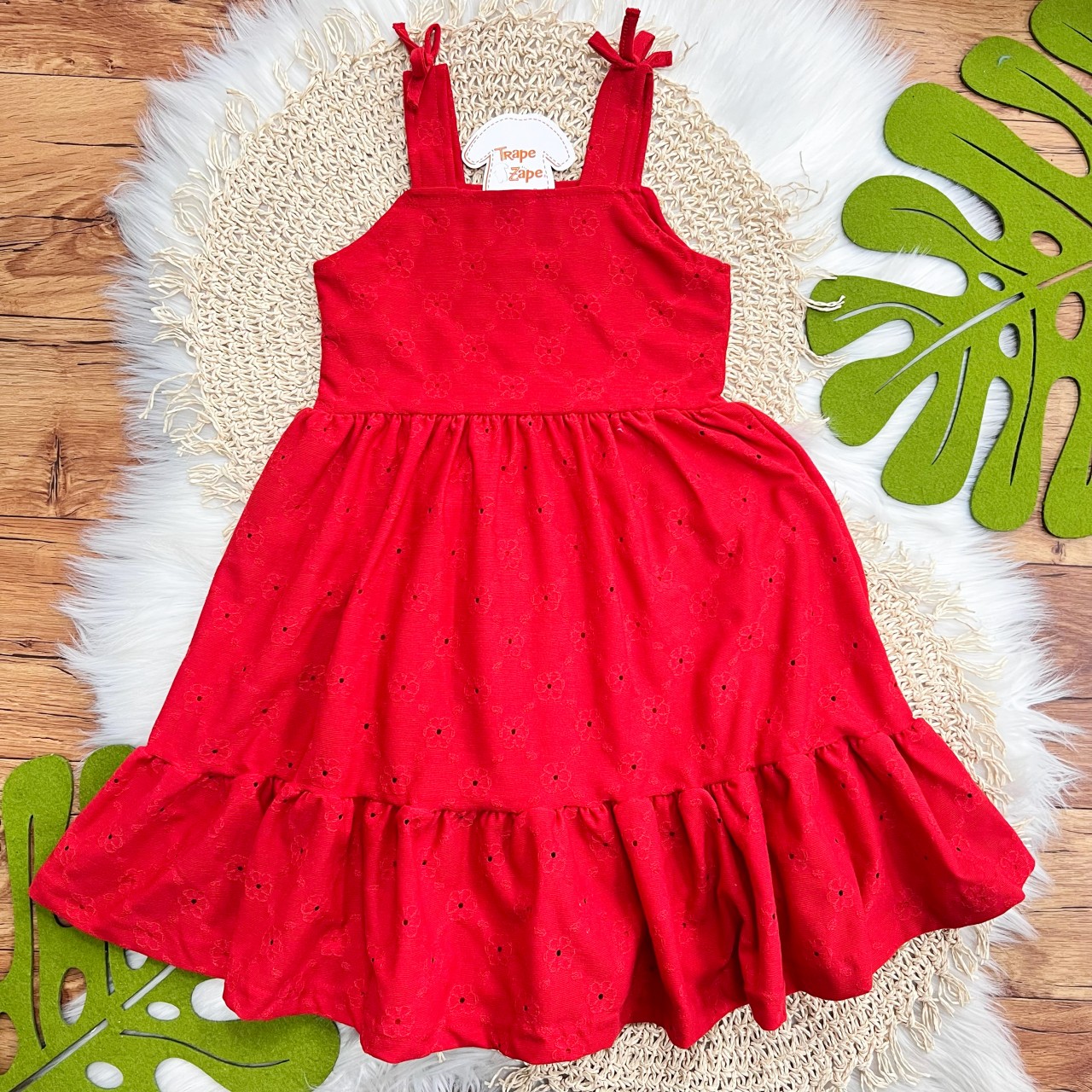 Vestido Midi em Lese Floral - Vermelho